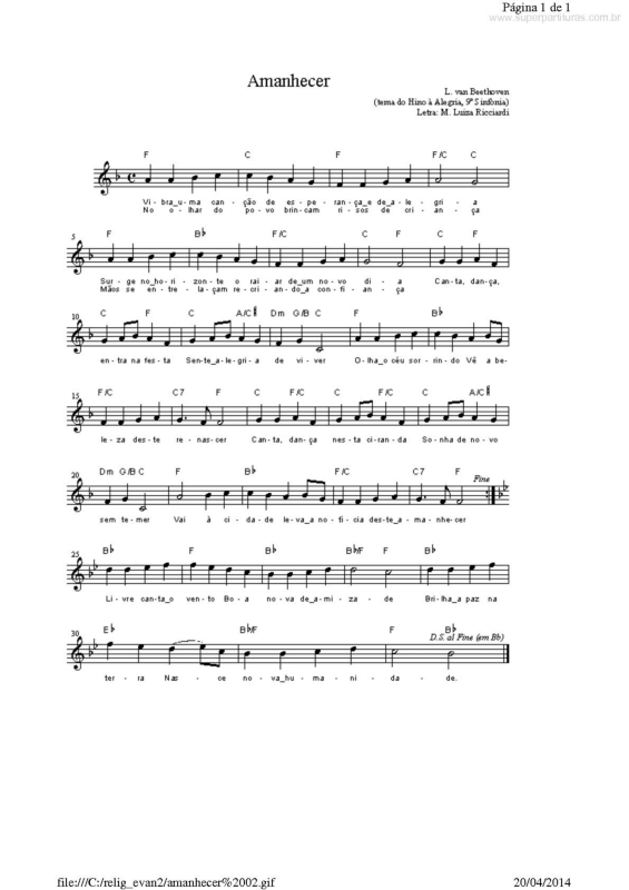 Partitura da música Amanhecer