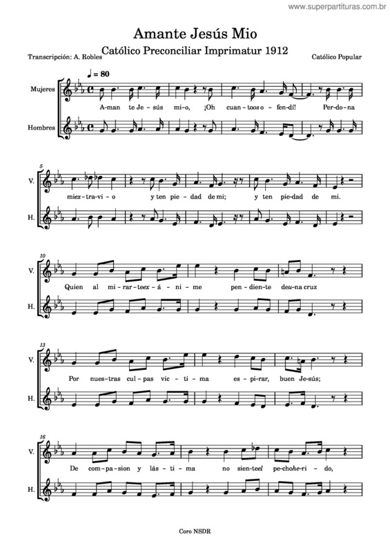 Partitura da música Amante Jesús Mío – Catolico Tradicional 1912