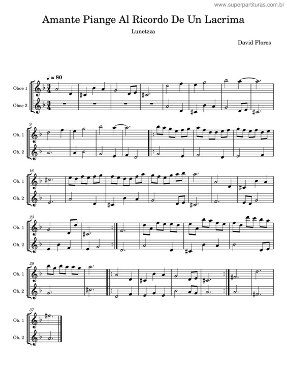 Partitura da música Amante Piange Al Ricordo De Un Lacrima