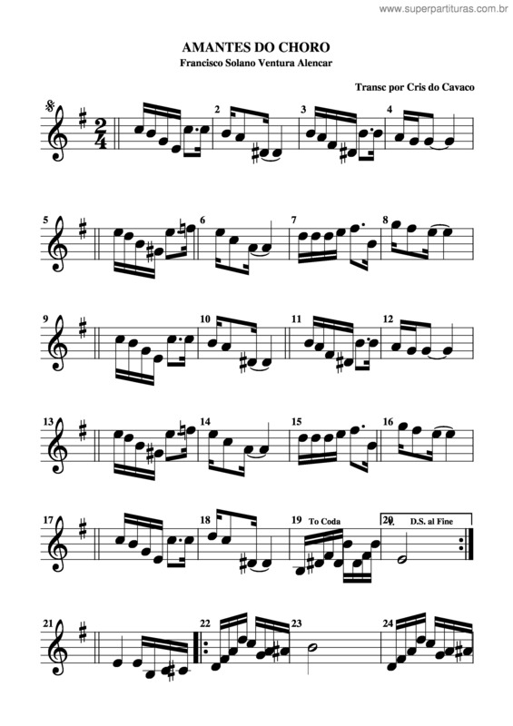 Partitura da música Amantes Do Choro