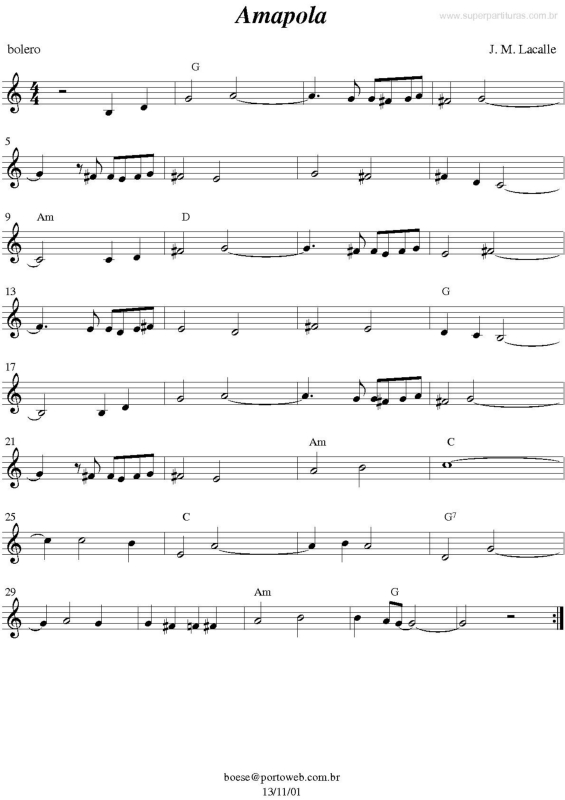 Partitura da música Amapola v.2