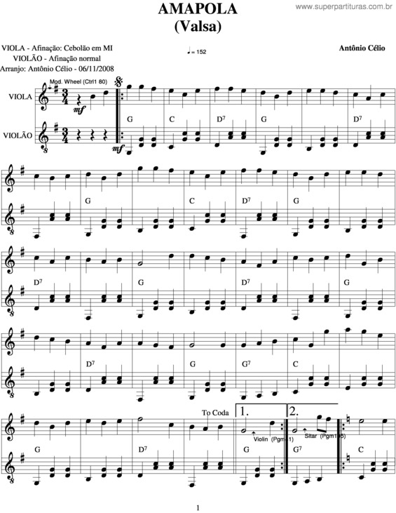 Partitura da música Amapola v.7