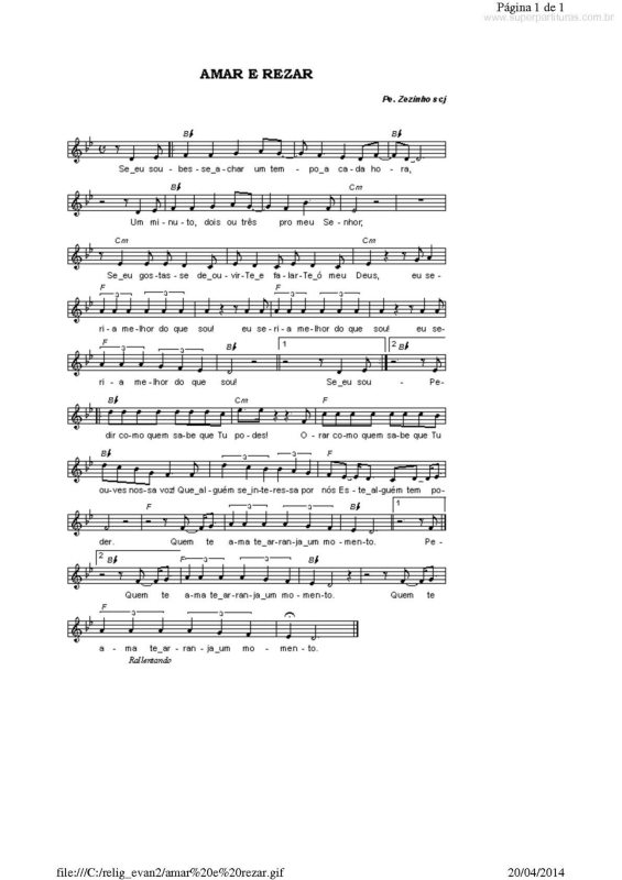 Partitura da música Amar e Rezar