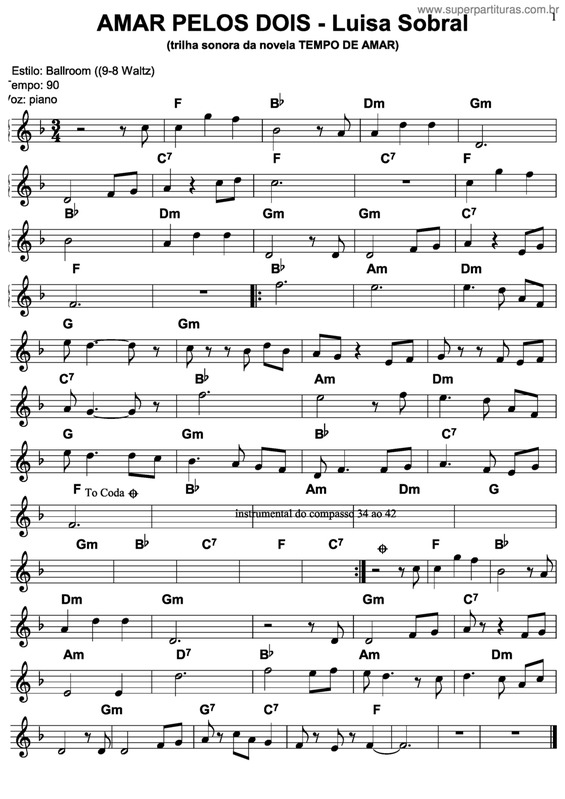 Partitura da música Amar Pelos Dois