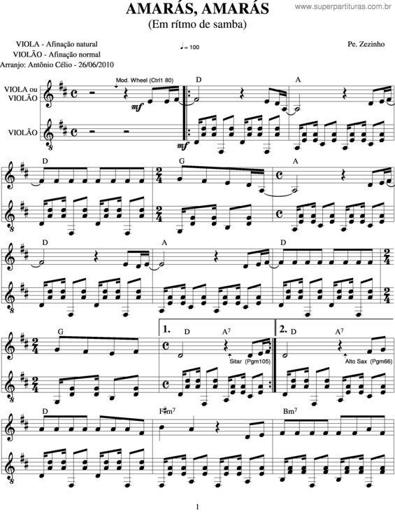 Partitura da música Amará, Amarás