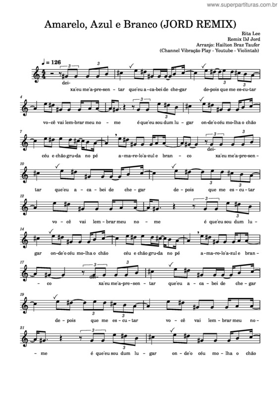 Partitura da música Amarelo Azul E Branco – Anavitória