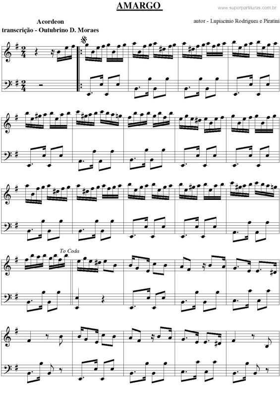 Partitura da música Amargo