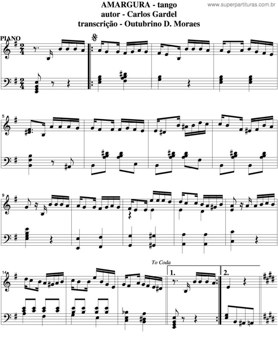 Partitura da música Amargura