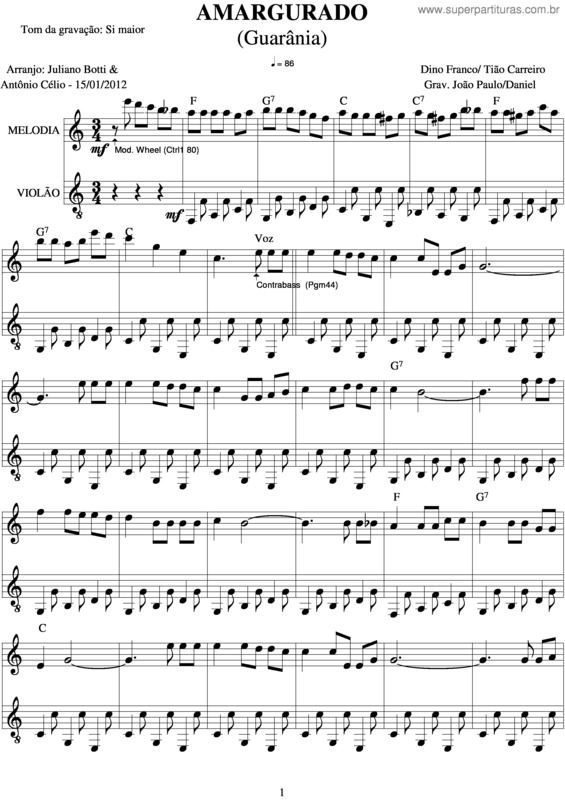 Partitura da música Amargurado v.2