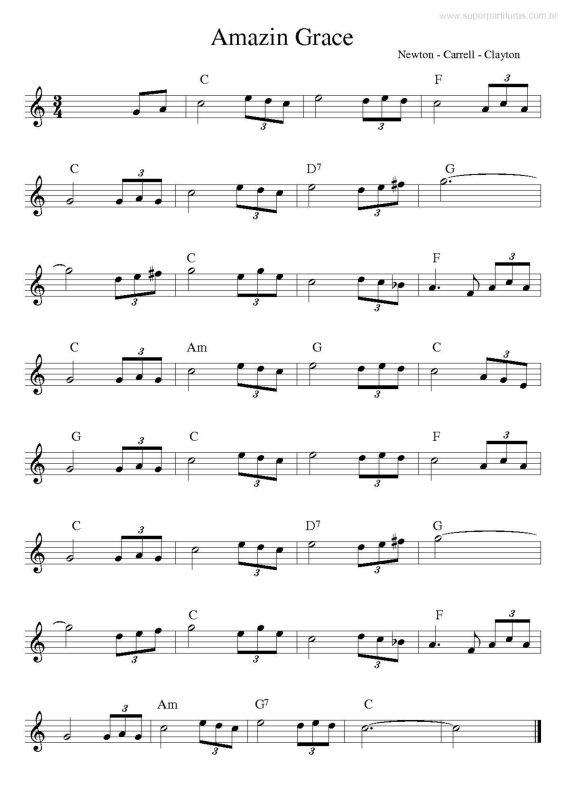 Partitura da música Amazin Grace