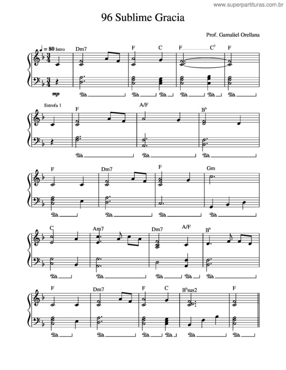 Partitura da música Amazing Grace – John Newton Sublime Gracia Piano