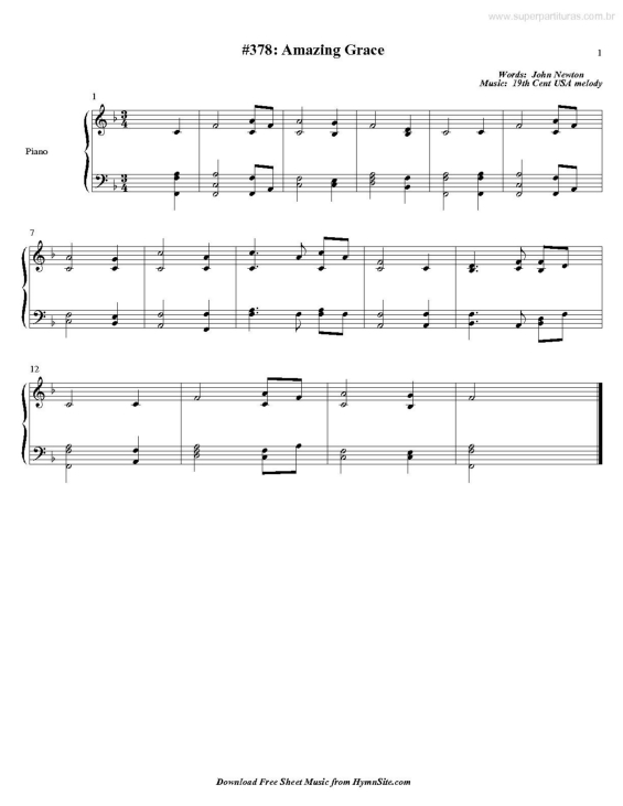 Partitura da música Amazing Grace