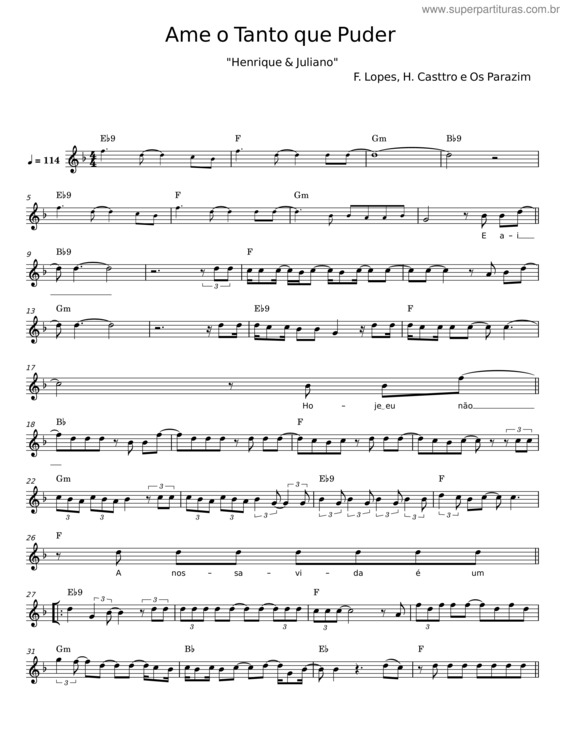 Partitura da música Ame O Tanto Que Puder