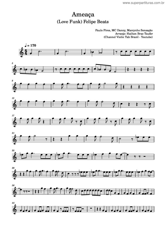 Partitura da música Ameaça Paulo Pires, Mc Danny, Marcynho Sensação