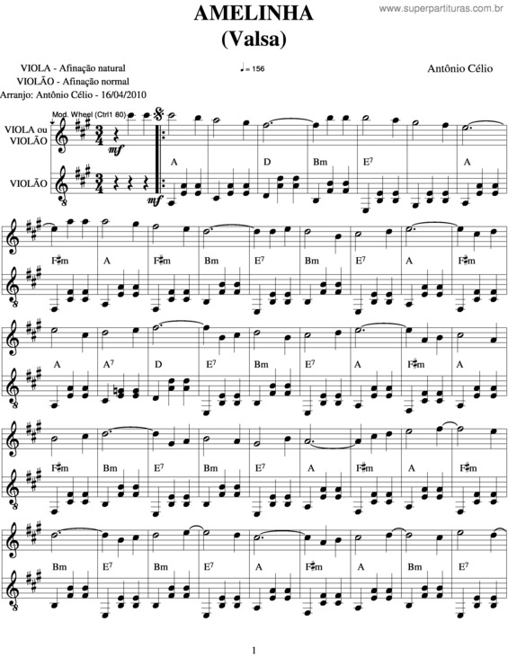 Partitura da música Amelinha