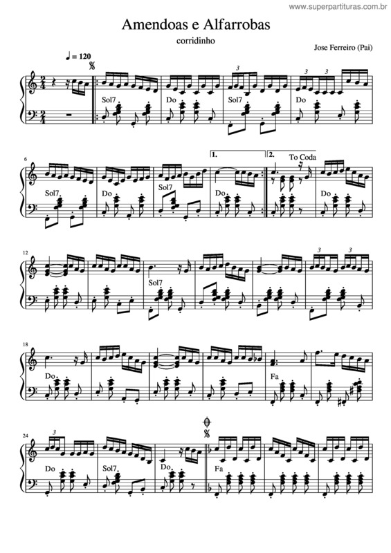 Partitura da música Amendoas E Alfarrobas – Jose Ferreiro
