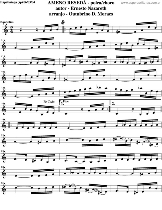 Partitura da música Ameno Resedá v.5