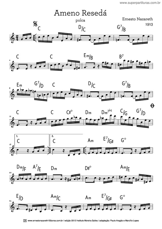 Partitura da música Ameno Resedá