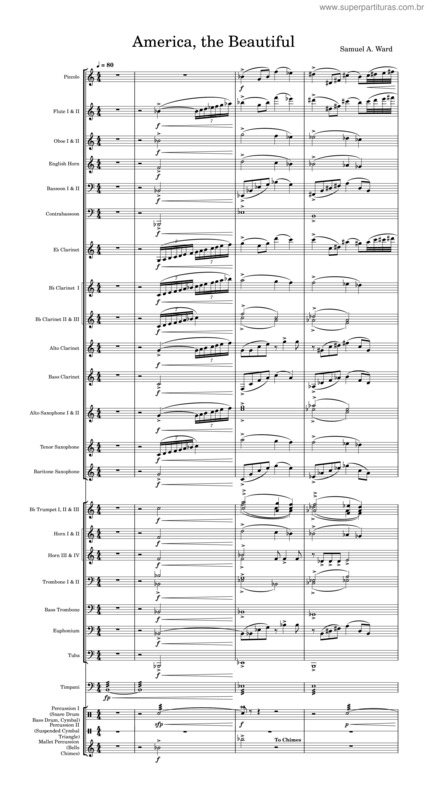 Partitura da música America, The Beautiful – Samuel A. Ward