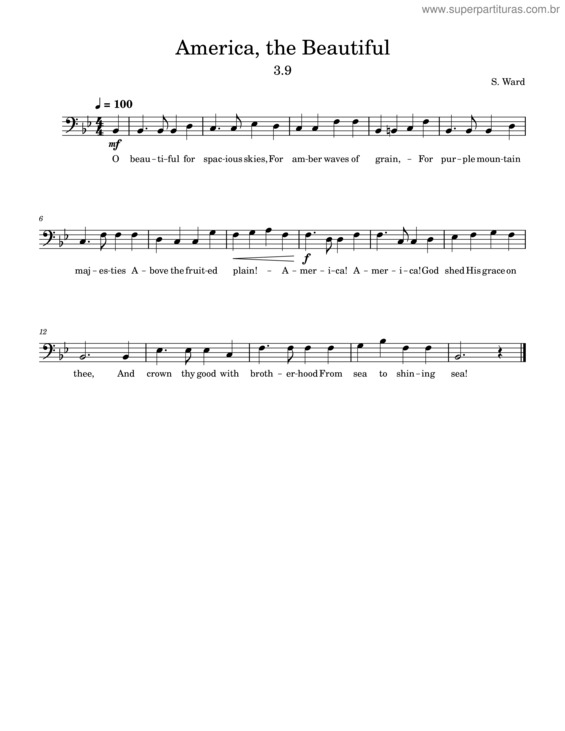 Partitura da música America The Beautiful – Samuel Augustus Ward – America, The Beautiful – Bass