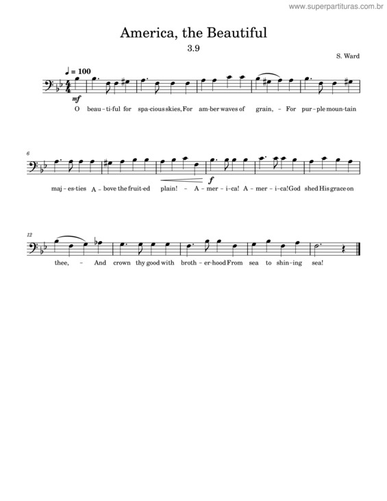 Partitura da música America The Beautiful – Samuel Augustus Ward – America, The Beautiful – Tenor