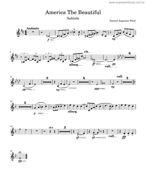 Partitura da música America The Beautiful – Samuel Augustus Ward America The Beautiful
