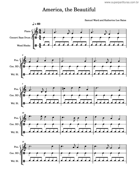 Partitura da música America The Beautiful – Samuel Augustus Ward v.4