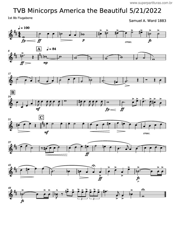 Partitura da música America The Beautiful – Samuel Augustus Ward v.5
