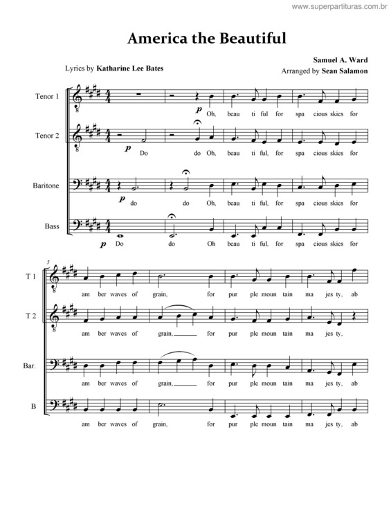 Partitura da música America the Beautiful (Materna) v.2