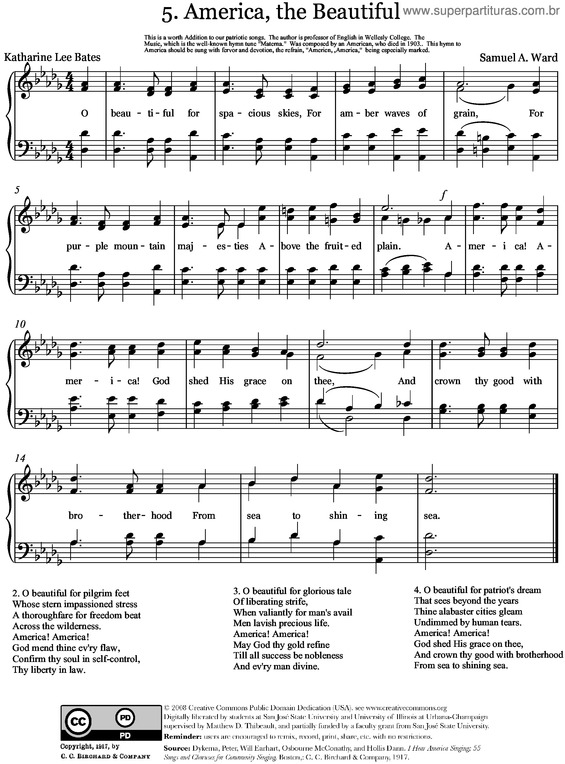 Partitura da música America the Beautiful (Materna) v.3
