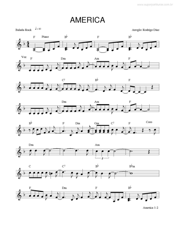 Partitura da música America