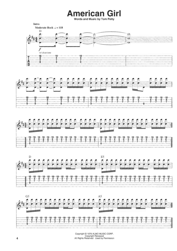 Partitura da música American Girl v.2