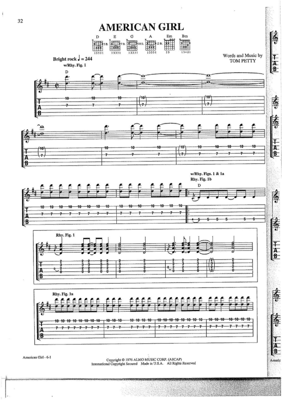 Partitura da música American Girl