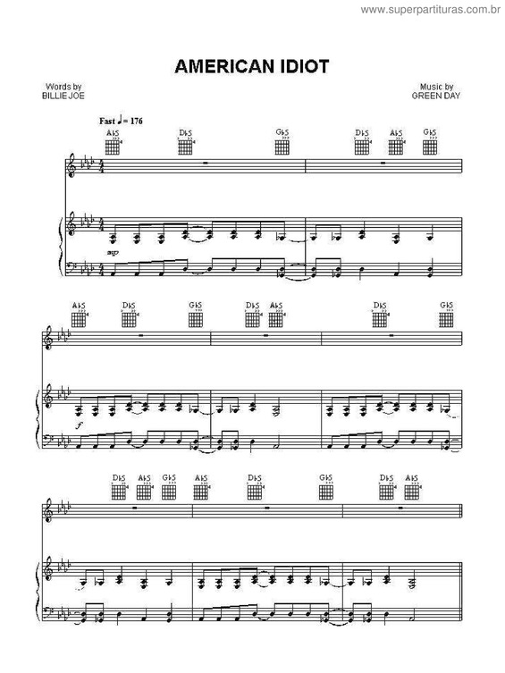 Partitura da música American Idiot