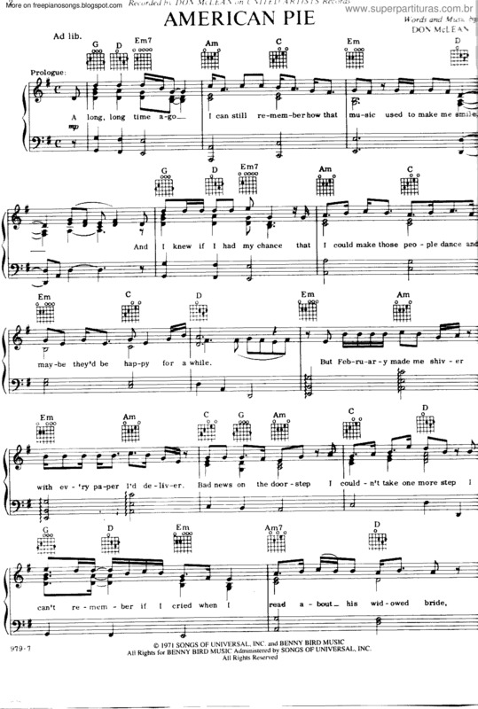 Partitura da música American Pie v.2