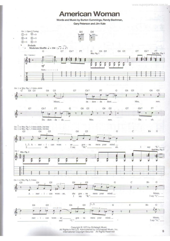 Partitura da música American Woman