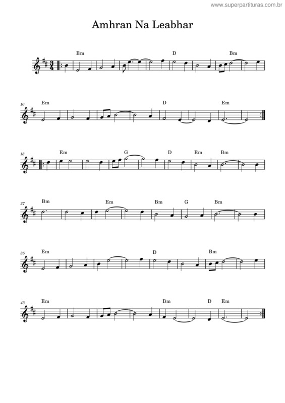 Partitura da música Amhran Na Leabhar – Tomás Rua Ó Súilleabháin Amhran Na Leabhar
