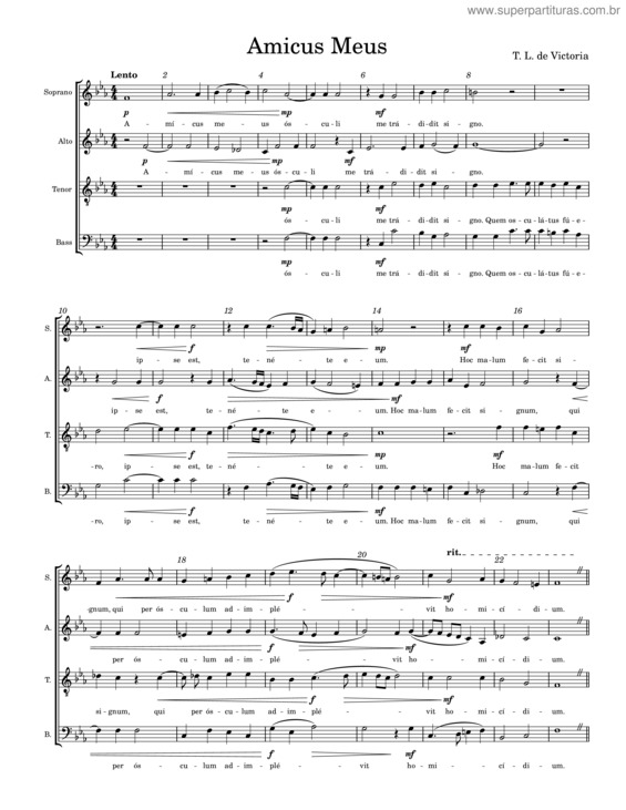 Partitura da música Amicus Meus – Tomás Luis De Victoria v.2