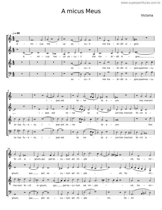 Partitura da música Amicus Meus – Tomás Luis De Victoria