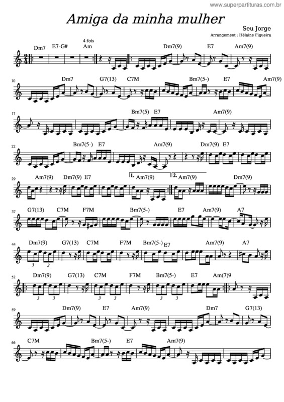 Partitura da música Amiga Da Minha Mulher Seu Jorge