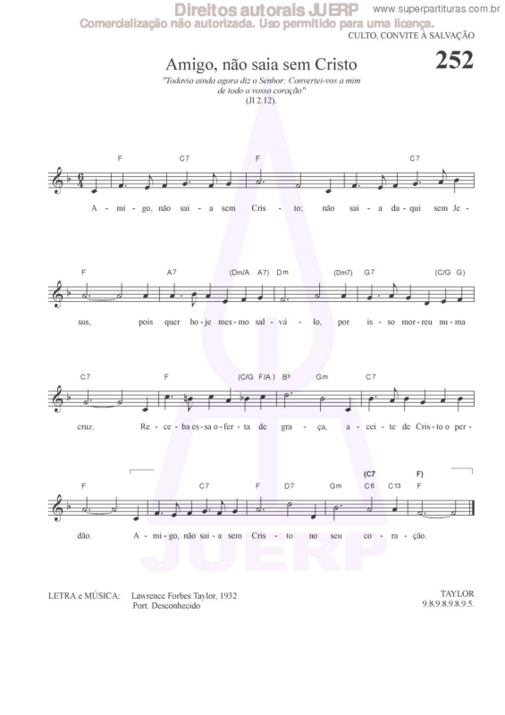 Partitura da música Amigo, Não Saia Sem Cristo - 252 HCC