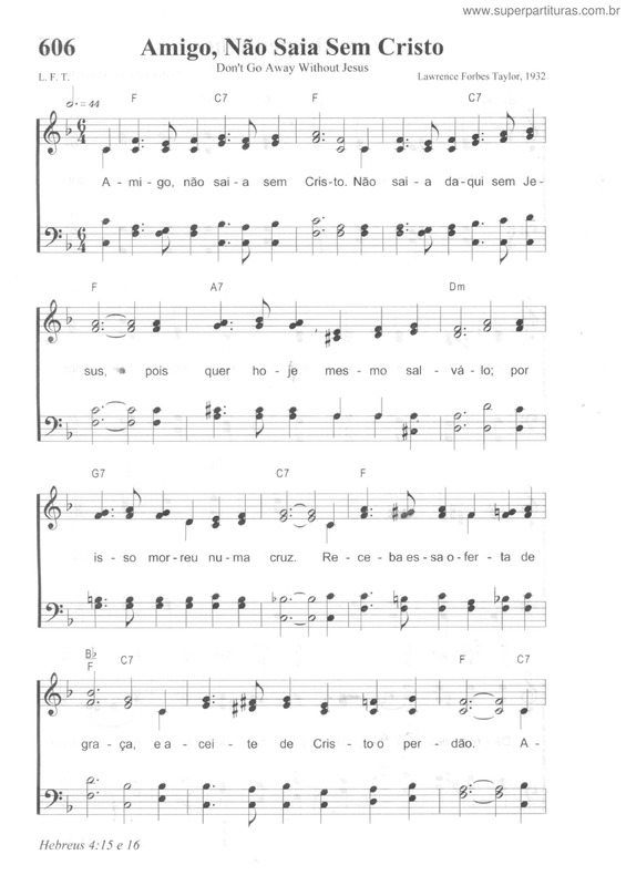 Partitura da música Amigo, Não Saia Sem Cristo