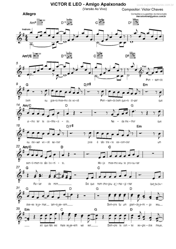 Partitura da música Amigo Apaixonado