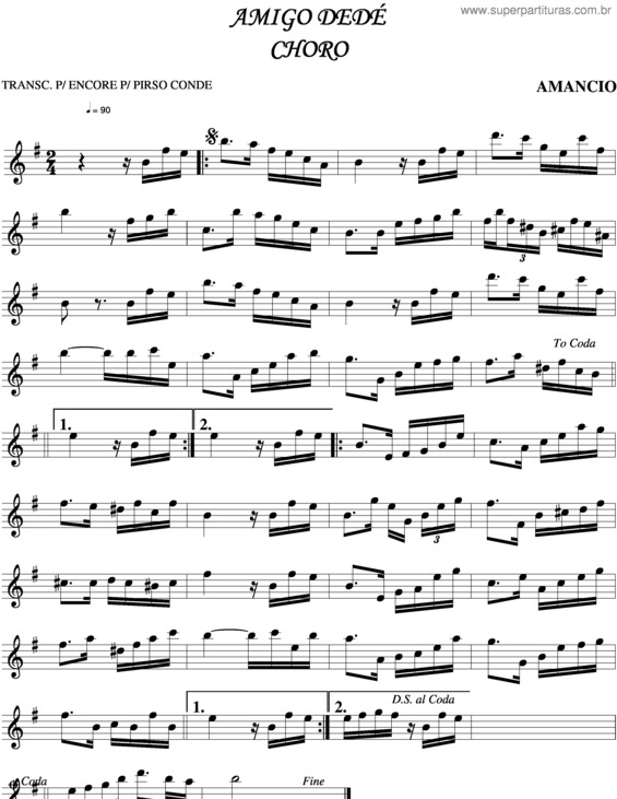 Partitura da música Amigo Dedé