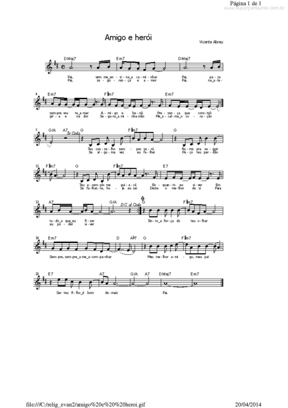 Partitura da música Amigo e Herói