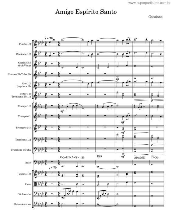 Partitura da música Amigo Espírito Santo – Arr: Alex Rogério – Cassiane