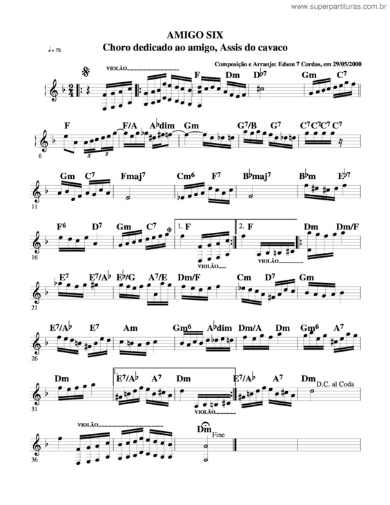 Partitura da música Amigo Six