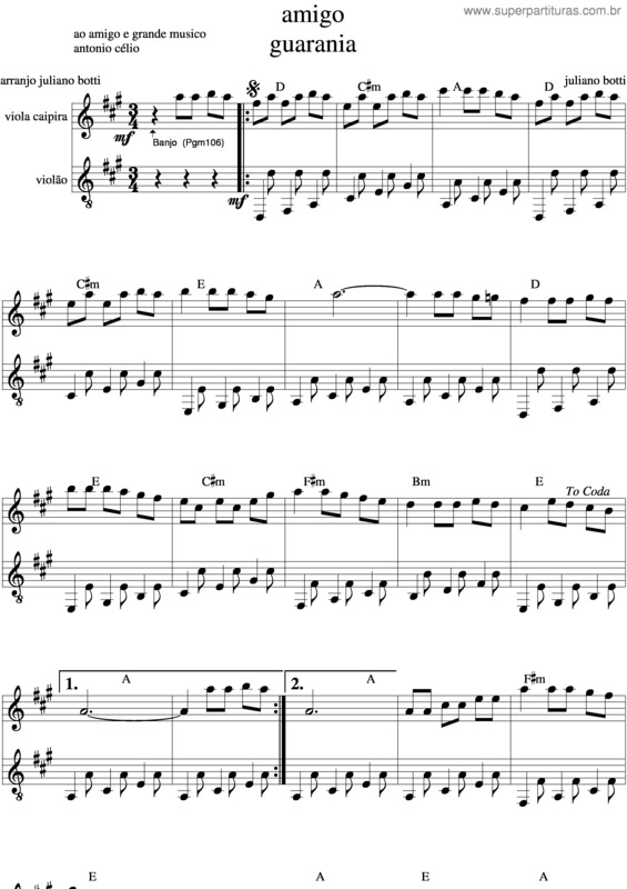 Partitura da música Amigo v.3