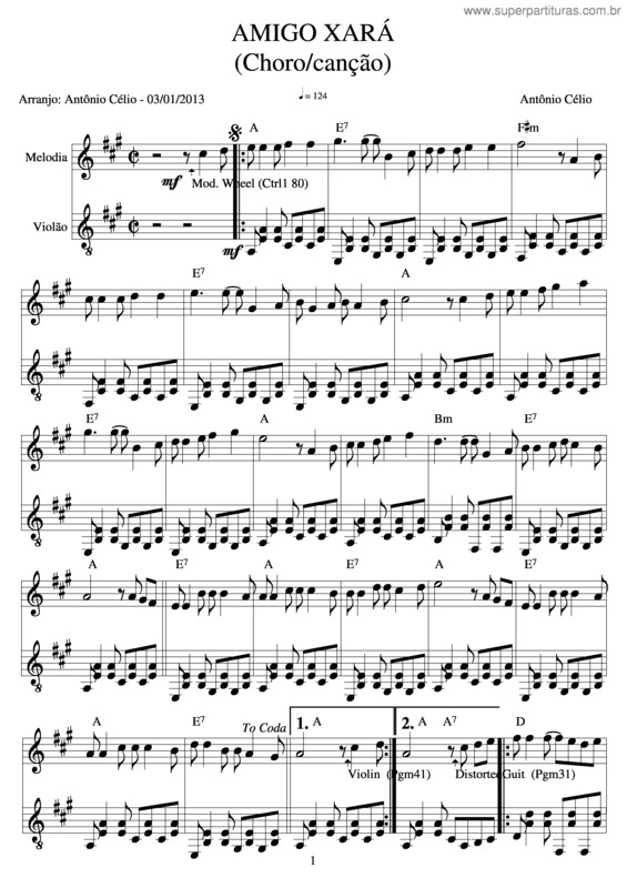 Partitura da música Amigo Xará