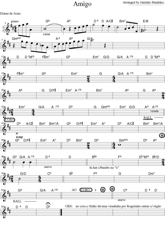 Partitura da música Amigo